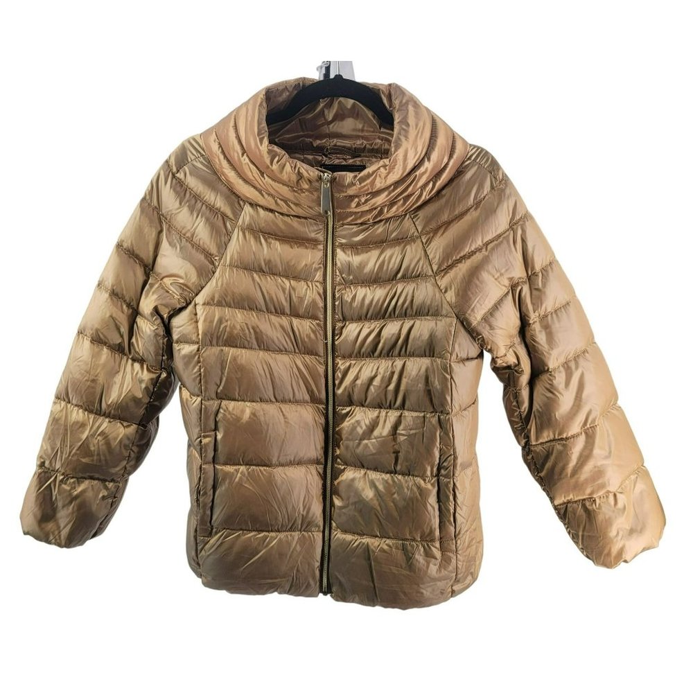 Sam Edelman Womens Gold Puffer Down Jacket Coat Size Large Medium - Picture 5 of 10